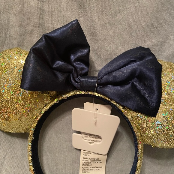 NEW Disney Parks Minnie Mouse Gold & Blue 50th Anniversary Ears Headband - Picture 2 of 3